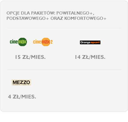 Opcje dla pakiet�w: Powitalnego+, Podstawowego+ oraz Komfortowego+